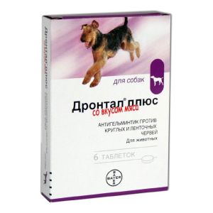 Bayer Drontal plus Дронтал Плюс таблетки с вкусом мяса для собак 6 таблеток